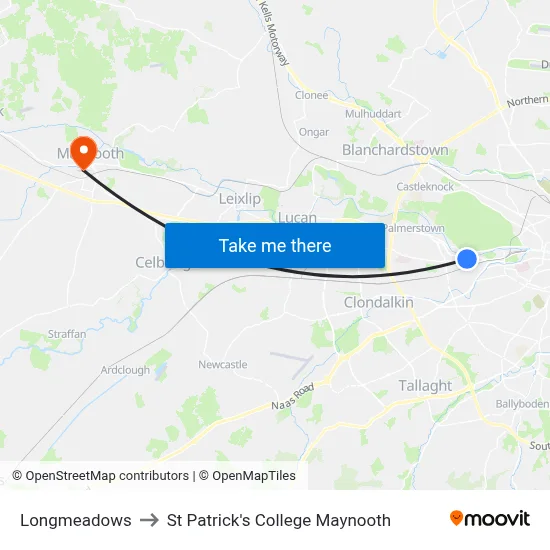 Longmeadows to St Patrick's College Maynooth map