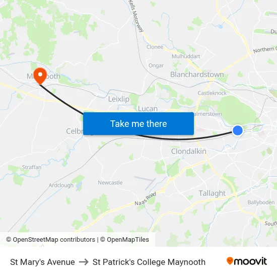 St Mary's Avenue to St Patrick's College Maynooth map