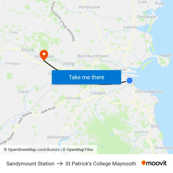 Sandymount Station to St Patrick's College Maynooth map