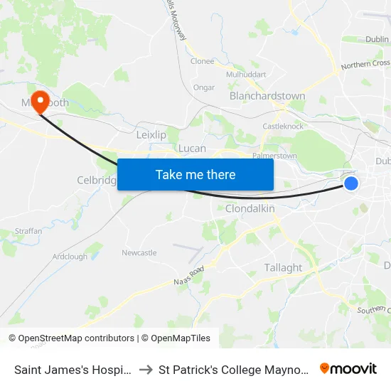 Saint James's Hospital to St Patrick's College Maynooth map