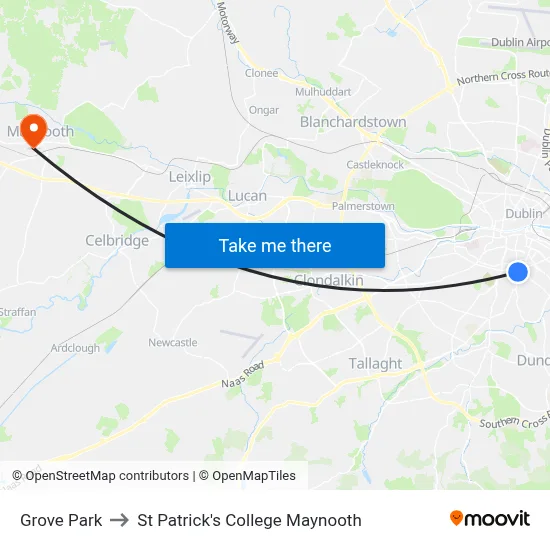 Grove Park to St Patrick's College Maynooth map