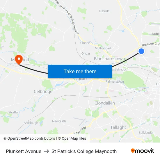 Plunkett Avenue to St Patrick's College Maynooth map