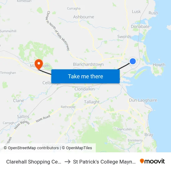 Clarehall Shopping Centre to St Patrick's College Maynooth map