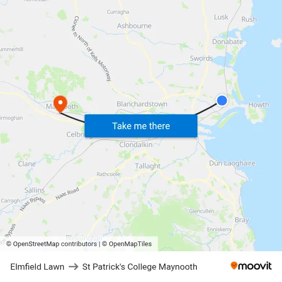 Elmfield Lawn to St Patrick's College Maynooth map