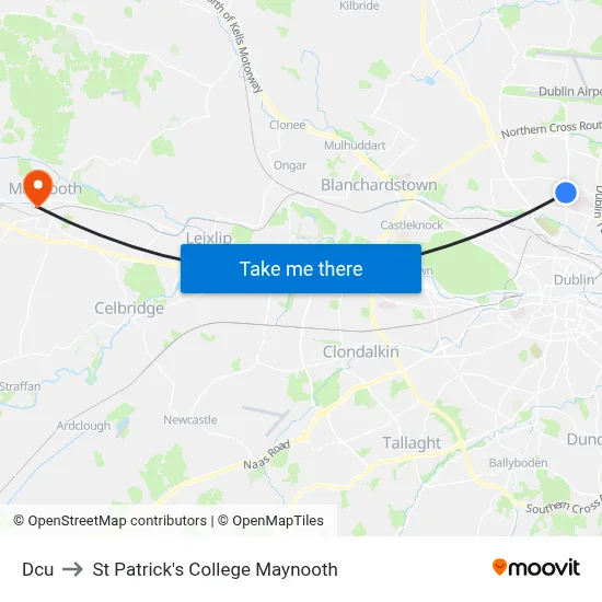 Dcu to St Patrick's College Maynooth map