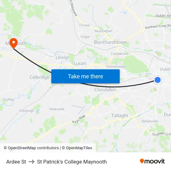 Ardee St to St Patrick's College Maynooth map