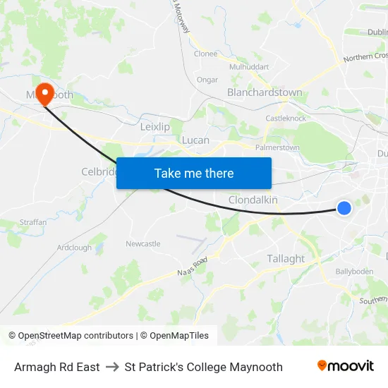 Armagh Rd East to St Patrick's College Maynooth map