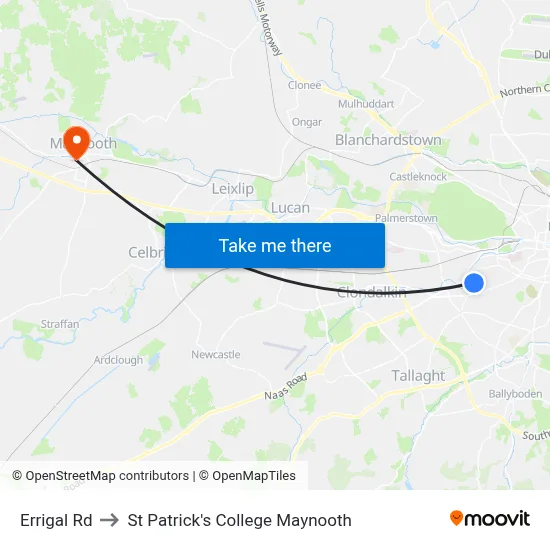 Errigal Rd to St Patrick's College Maynooth map