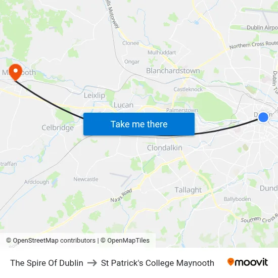 The Spire Of Dublin to St Patrick's College Maynooth map