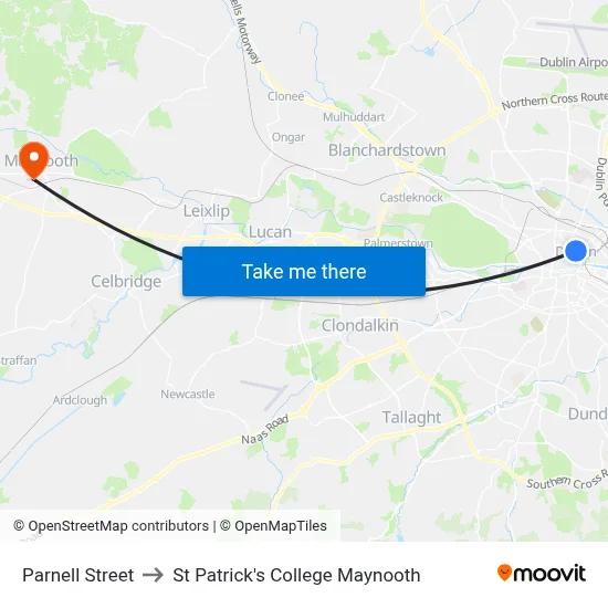 Parnell Street to St Patrick's College Maynooth map