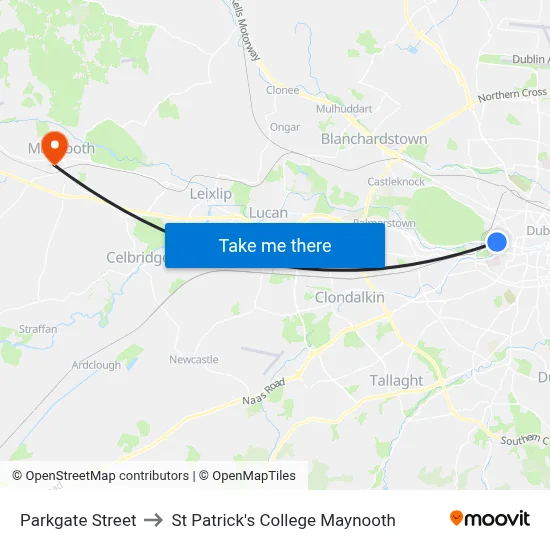 Parkgate Street to St Patrick's College Maynooth map