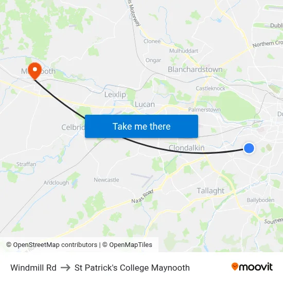 Windmill Rd to St Patrick's College Maynooth map