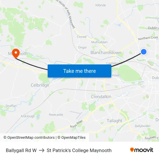 Ballygall Rd W to St Patrick's College Maynooth map