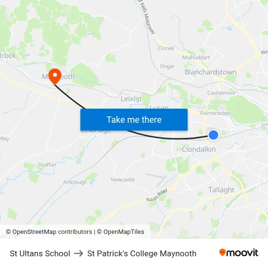 St Ultans School to St Patrick's College Maynooth map