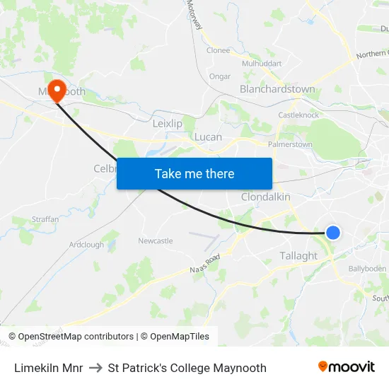 Limekiln Mnr to St Patrick's College Maynooth map
