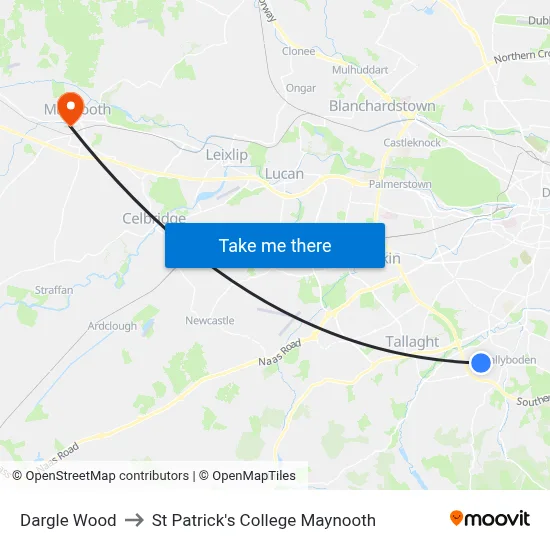 Dargle Wood to St Patrick's College Maynooth map