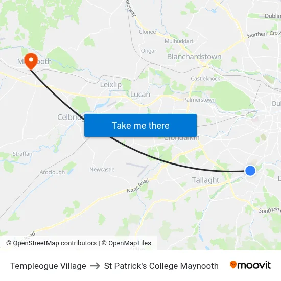 Templeogue Village to St Patrick's College Maynooth map