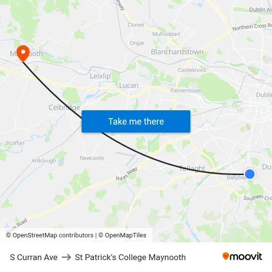 S Curran Ave to St Patrick's College Maynooth map