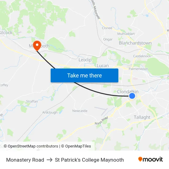Monastery Road to St Patrick's College Maynooth map