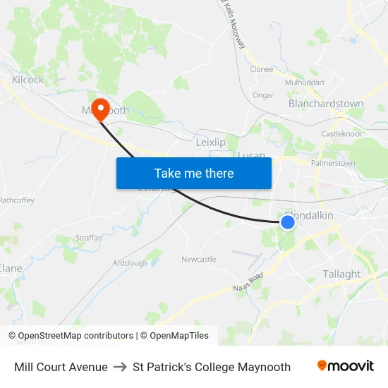 Mill Court Avenue to St Patrick's College Maynooth map