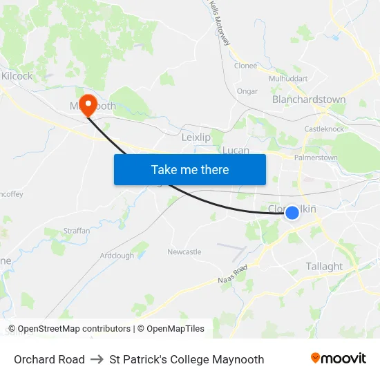 Orchard Road to St Patrick's College Maynooth map