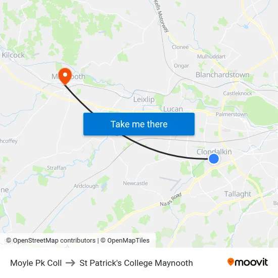 Moyle Pk Coll to St Patrick's College Maynooth map