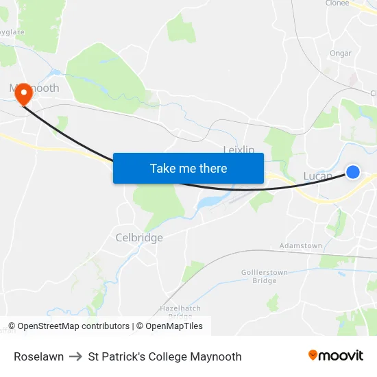 Roselawn to St Patrick's College Maynooth map