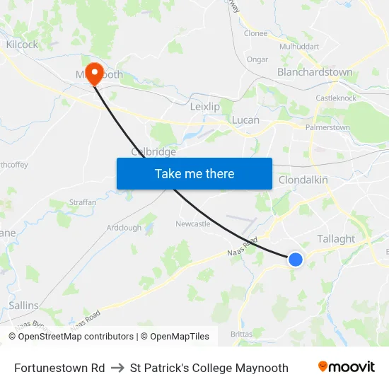 Fortunestown Rd to St Patrick's College Maynooth map