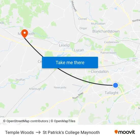 Temple Woods to St Patrick's College Maynooth map