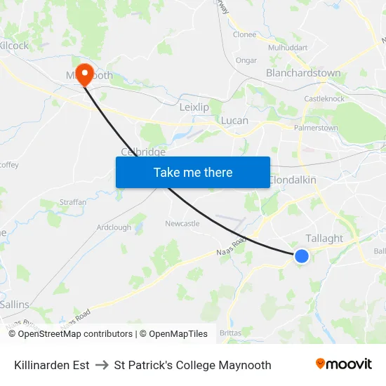 Killinarden Est to St Patrick's College Maynooth map