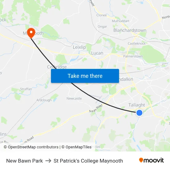 New Bawn Park to St Patrick's College Maynooth map