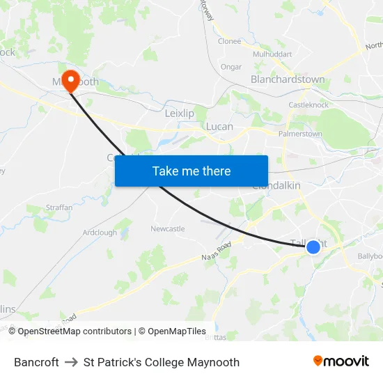 Bancroft to St Patrick's College Maynooth map