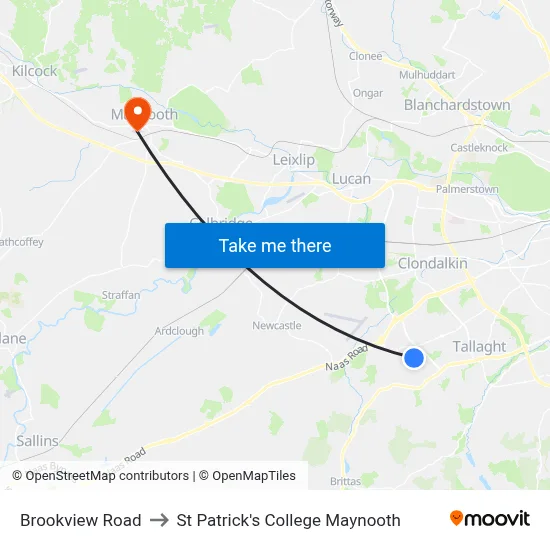 Brookview Road to St Patrick's College Maynooth map