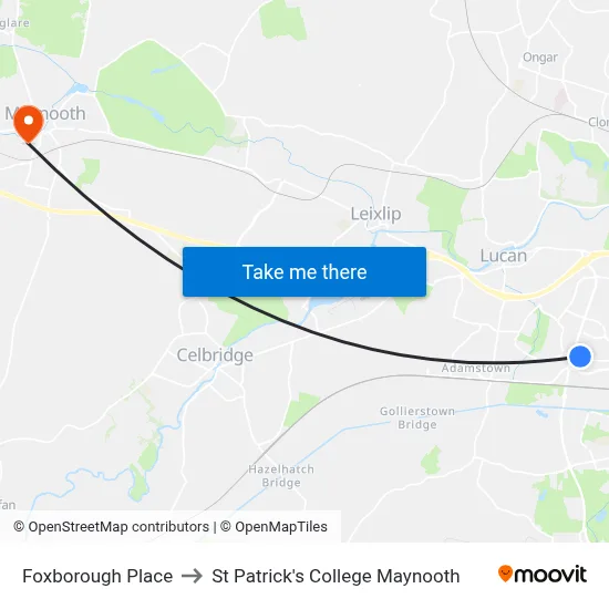 Foxborough Place to St Patrick's College Maynooth map
