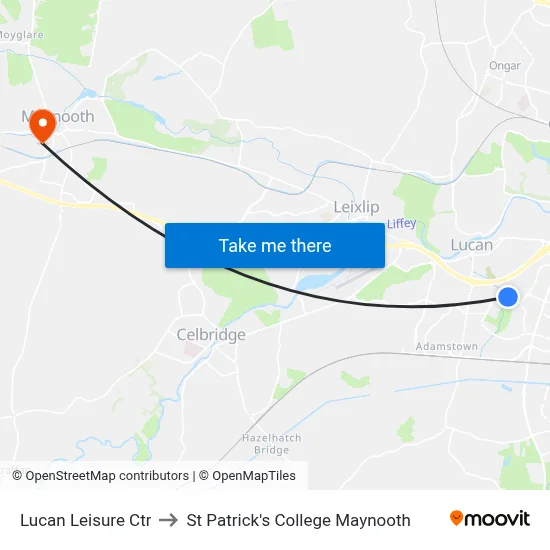 Lucan Leisure Ctr to St Patrick's College Maynooth map