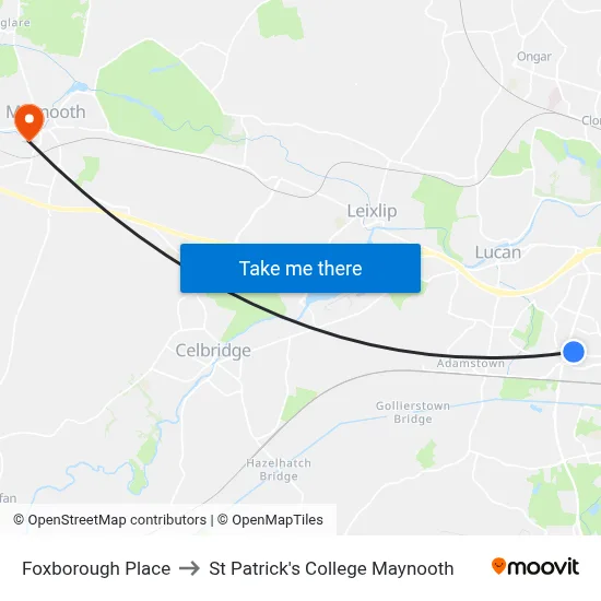 Foxborough Place to St Patrick's College Maynooth map