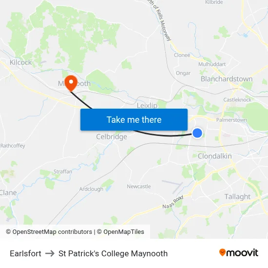 Earlsfort to St Patrick's College Maynooth map