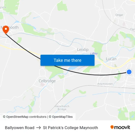 Ballyowen Road to St Patrick's College Maynooth map