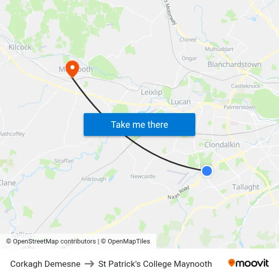 Corkagh Demesne to St Patrick's College Maynooth map