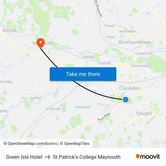 Green Isle Hotel to St Patrick's College Maynooth map