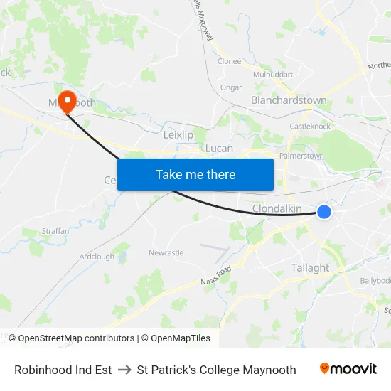 Robinhood Ind Est to St Patrick's College Maynooth map