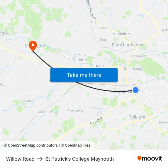 Willow Road to St Patrick's College Maynooth map