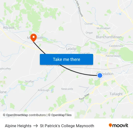 Alpine Heights to St Patrick's College Maynooth map