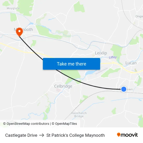 Castlegate Drive to St Patrick's College Maynooth map