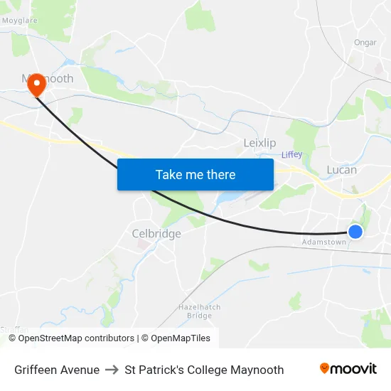 Griffeen Avenue to St Patrick's College Maynooth map