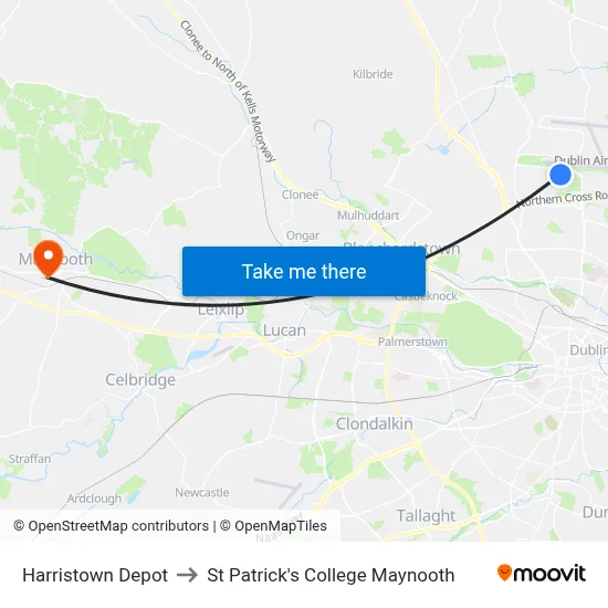 Harristown Depot to St Patrick's College Maynooth map