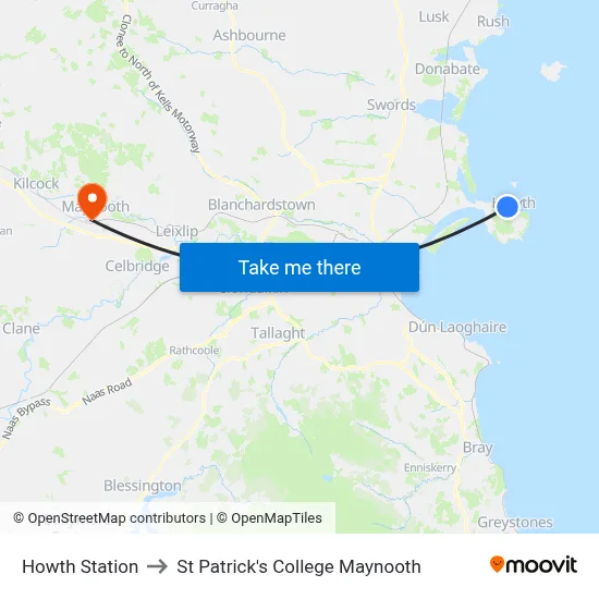 Howth Station to St Patrick's College Maynooth map