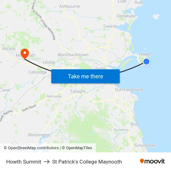 Howth Summit to St Patrick's College Maynooth map