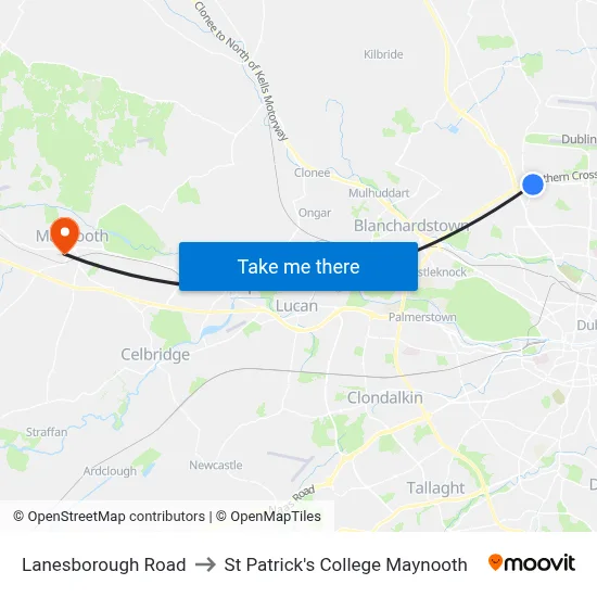 Lanesborough Road to St Patrick's College Maynooth map