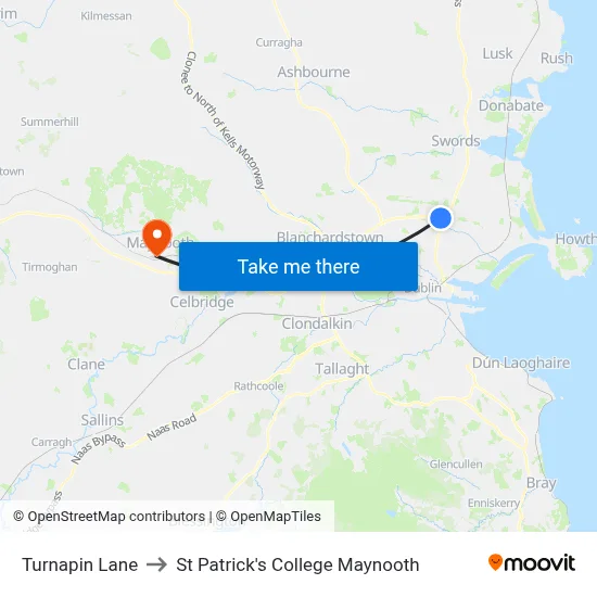 Turnapin Lane to St Patrick's College Maynooth map